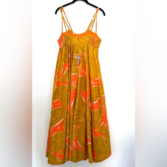 NWT Anthropologie Babydoll Midi Dress Coral Orange Lime Brown Size S Small - Picture 3 of 12